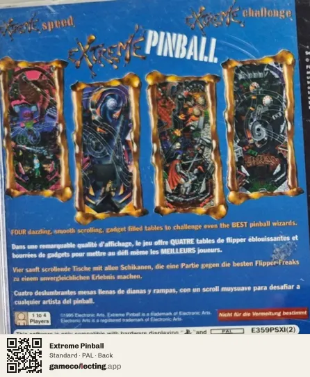 Extreme Pinball PlayStation, PAL box back