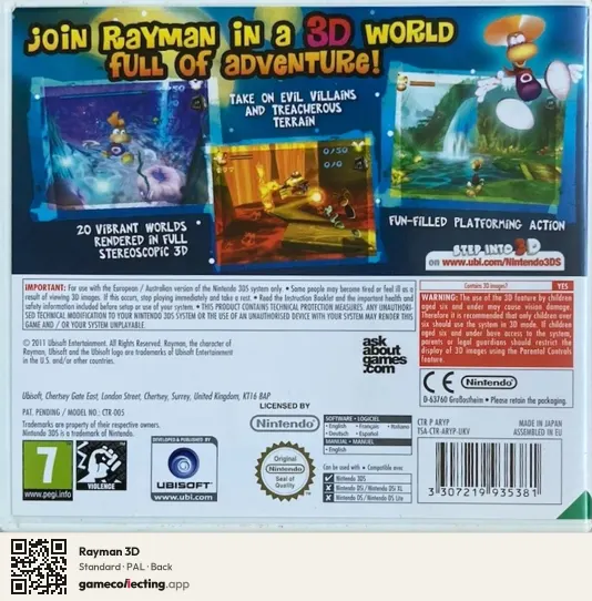 Rayman 3D Nintendo 3DS, PAL box back