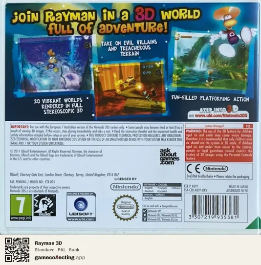 Rayman 3D Nintendo 3DS, PAL box back