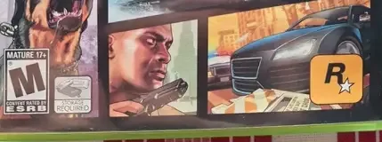 Grand Theft Auto V, the ESRB box on its front