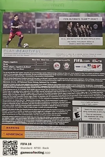 FIFA 16 Xbox One, NTSC box back