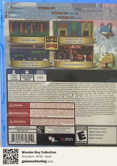 Wonder Boy Collection PlayStation 4, NTSC box back