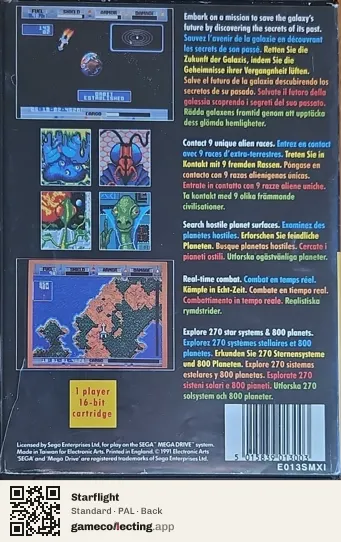 Starflight Sega Mega Drive / Genesis, PAL box back