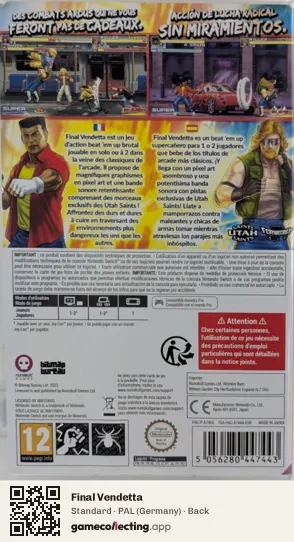Final Vendetta Nintendo Switch, Germany box back