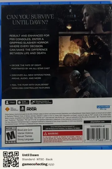 Until Dawn PlayStation 5, NTSC box back
