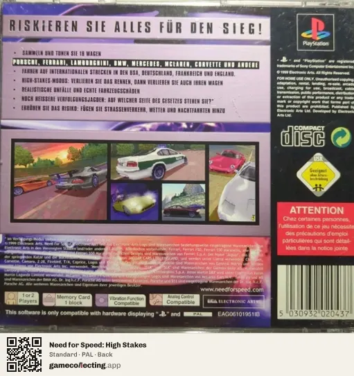 Need for Speed: High Stakes PlayStation, PAL box back