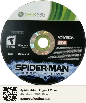 Spider-Man: Edge of Time Xbox 360, NTSC disc