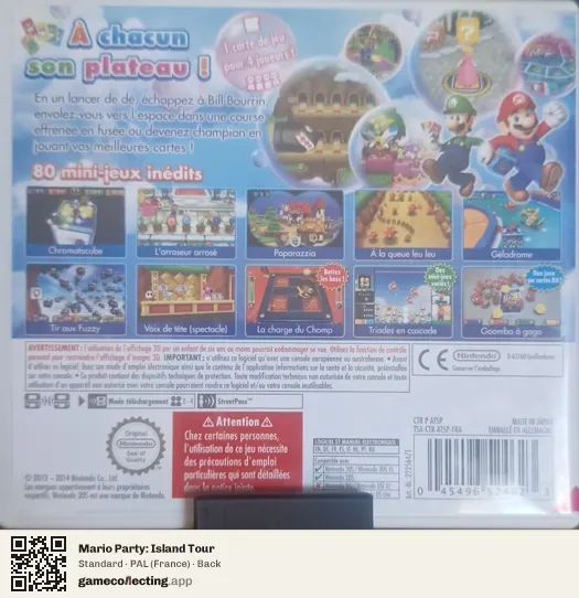 Mario Party: Island Tour Nintendo 3DS, France box back