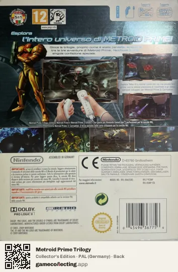 Metroid Prime Trilogy Nintendo Wii, Germany box back