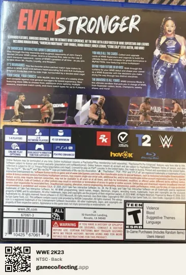 WWE 2K23 PlayStation 4, NTSC box back