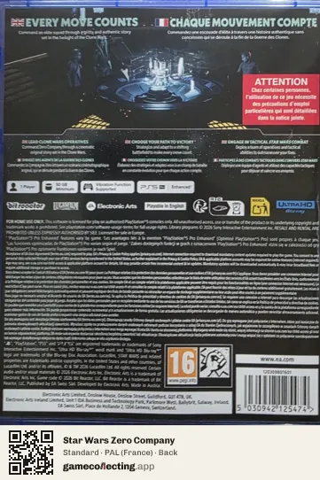 Star Wars Zero Company PlayStation 5, France box back