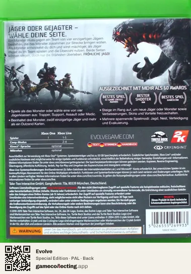 Evolve Xbox One, PAL box back