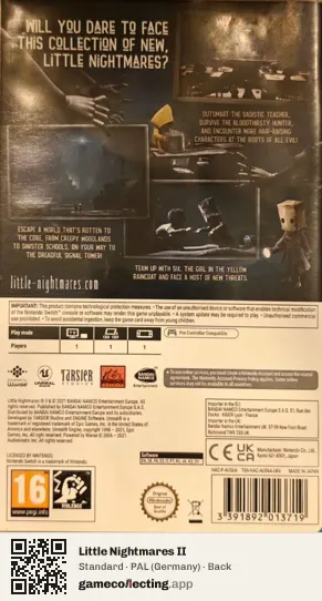 Little Nightmares II Nintendo Switch, Germany box back