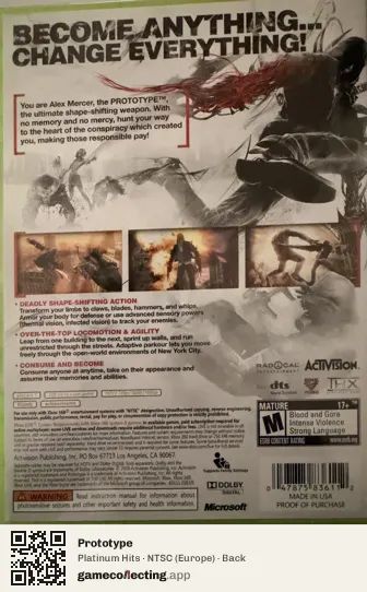 Prototype Xbox 360, Europe box back