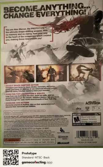 Prototype Xbox 360, NTSC box back