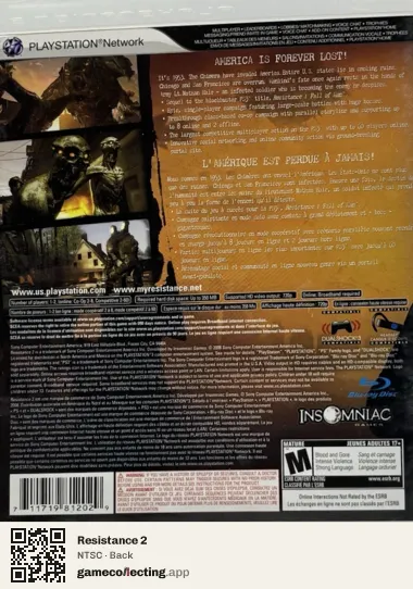 Resistance 2 PlayStation 3, NTSC box back