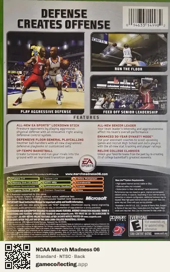 NCAA March Madness 06 Xbox, NTSC box back