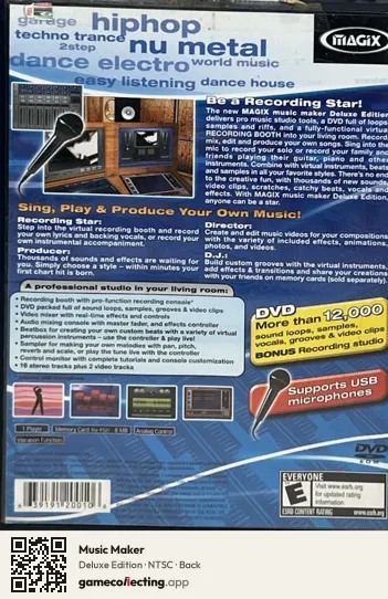 Music Maker PlayStation 2, NTSC box back