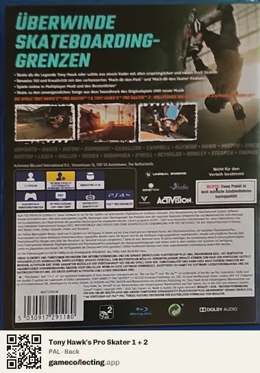 Tony Hawk's Pro Skater 1 + 2 PlayStation 4, PAL box back