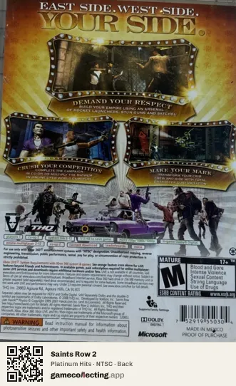 Saints Row 2 Xbox 360, NTSC box back