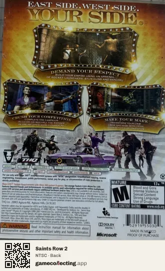 Saints Row 2 Xbox 360, NTSC box back