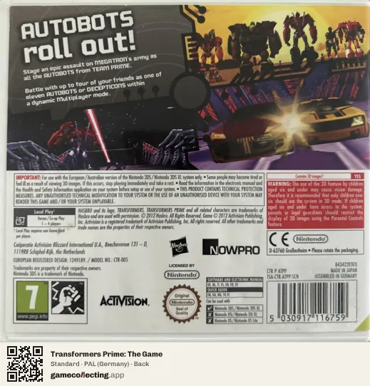 Transformers Prime: The Game Nintendo 3DS, Germany box back