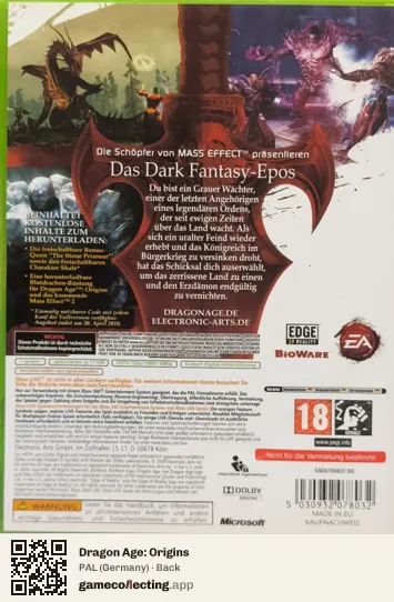 Dragon Age: Origins Xbox 360, Germany box back