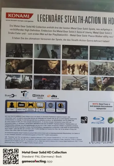 Metal Gear Solid HD Collection PlayStation 3, Germany box back