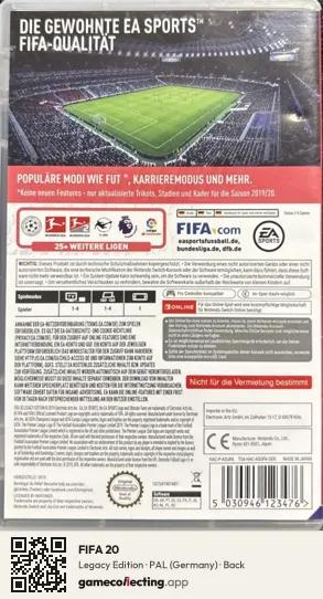 FIFA 20 Nintendo Switch, Germany box back