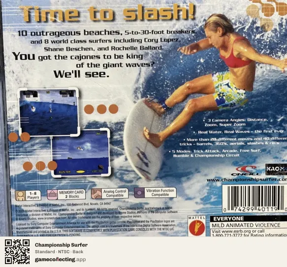 Championship Surfer PlayStation, NTSC box back