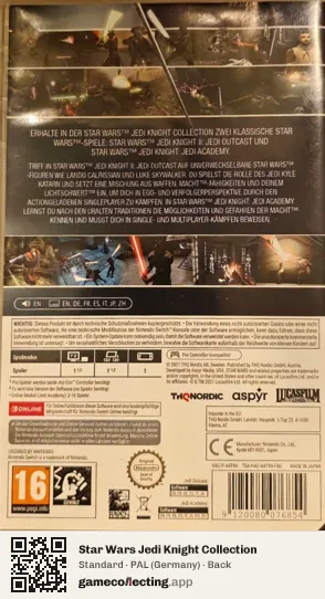 Star Wars Jedi Knight Collection Nintendo Switch, Germany box back