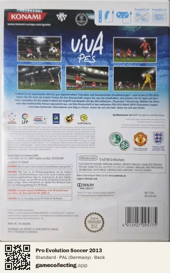 Pro Evolution Soccer 2013 Nintendo Wii, Germany box back