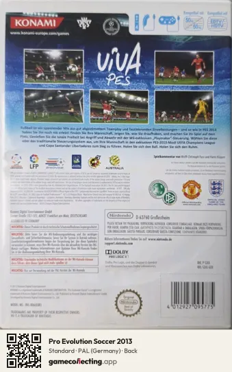 Pro Evolution Soccer 2013 Nintendo Wii, Germany box back