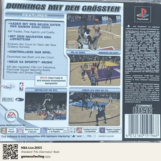 NBA Live 2003 PlayStation, Germany box back
