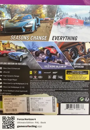 Forza Horizon 4 Xbox One, PAL box back