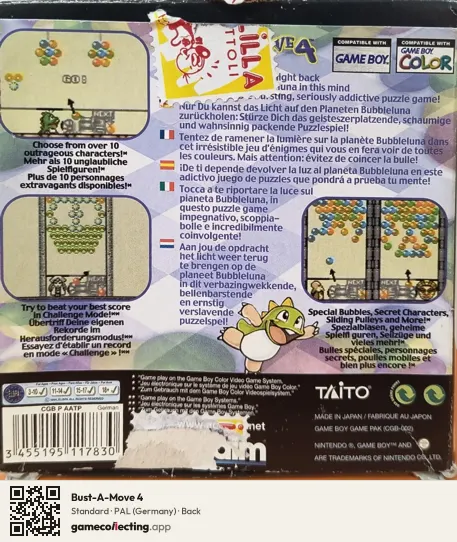 Bust-A-Move 4 Game Boy Color, Germany box back