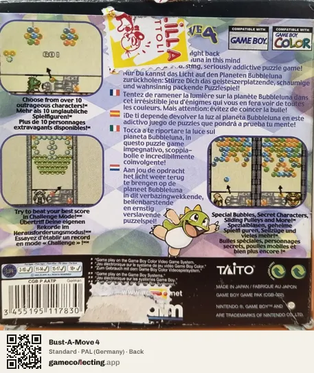 Bust-A-Move 4 Game Boy Color, Germany box back