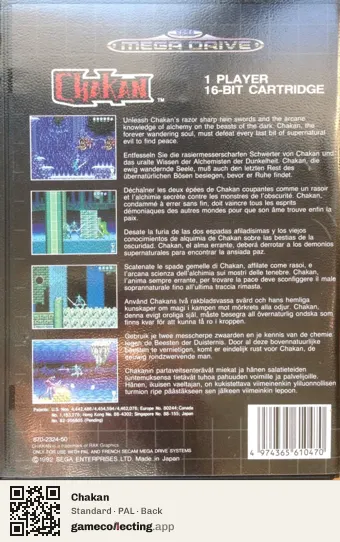 Chakan Sega Mega Drive / Genesis, PAL box back
