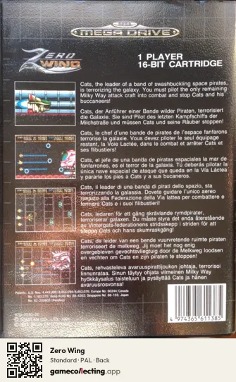 Zero Wing Sega Mega Drive / Genesis, PAL box back