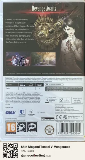 Shin Megami Tensei V: Vengeance Nintendo Switch, PAL box back