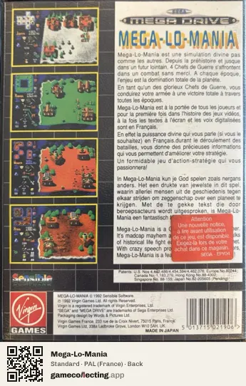 Mega-Lo-Mania Sega Mega Drive / Genesis, France box back