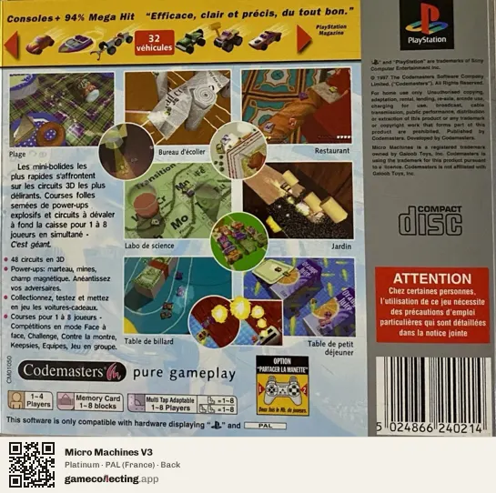 Micro Machines V3 PlayStation, France box back