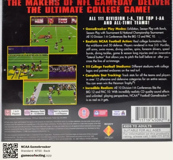 NCAA Gamebreaker PlayStation, NTSC box back