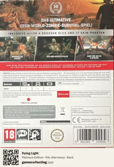 Dying Light Nintendo Switch, Germany box back