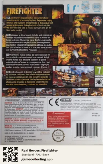 Real Heroes: Firefighter Nintendo Wii, PAL box back