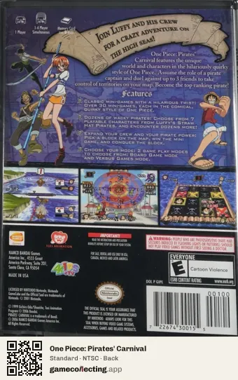One Piece: Pirates' Carnival Nintendo GameCube, NTSC box back