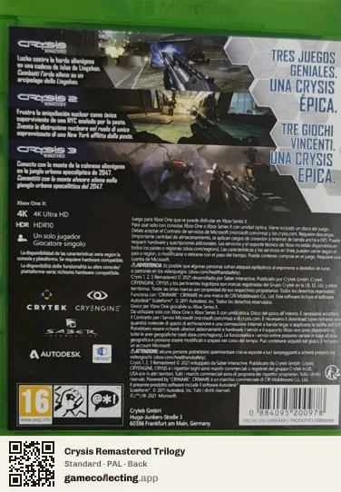 Crysis Remastered Trilogy Xbox One, PAL box back