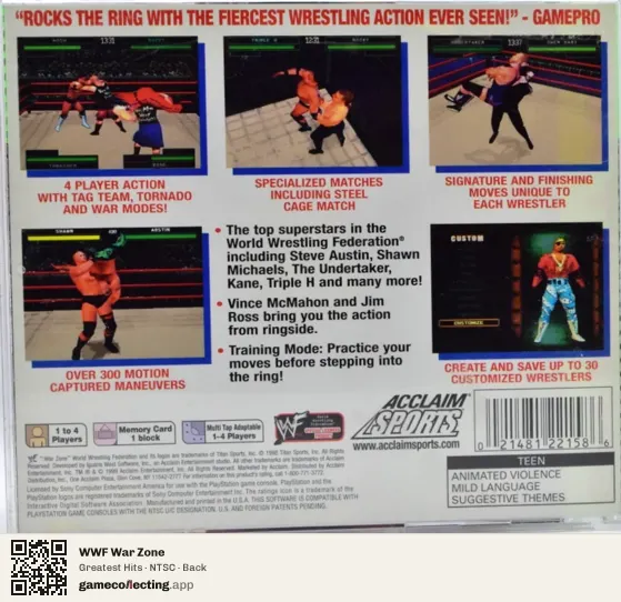 WWF War Zone PlayStation, NTSC box back