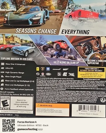 Forza Horizon 4 Xbox One, NTSC box back
