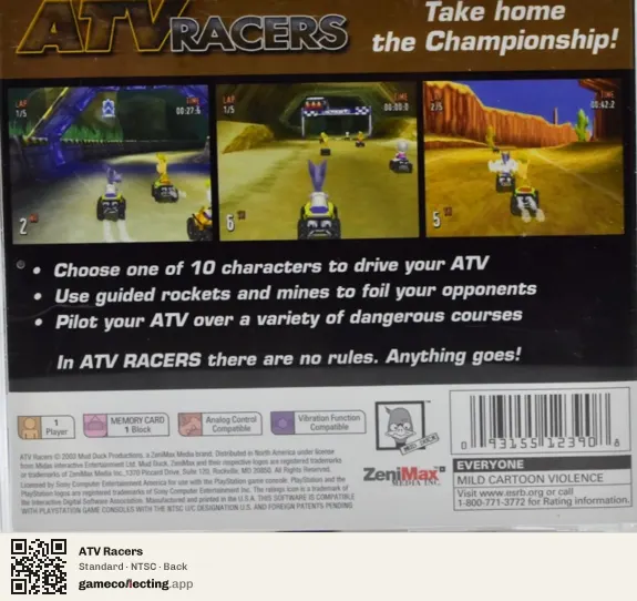 ATV Racers PlayStation, NTSC box back